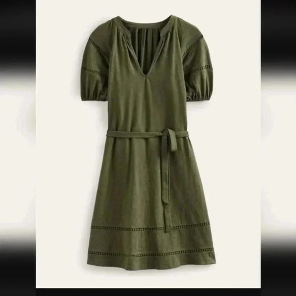 Boden Olive Midi Dress with Belt - Picture 3 of 8